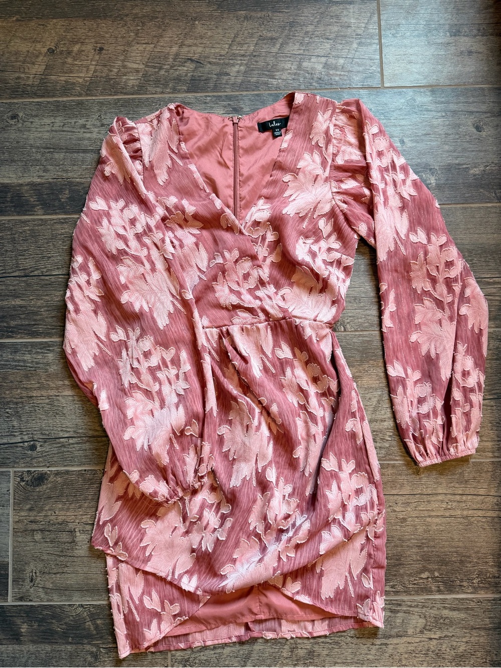 Lulu's Rose Pink Floral Jacquard Wrap Mini Dress